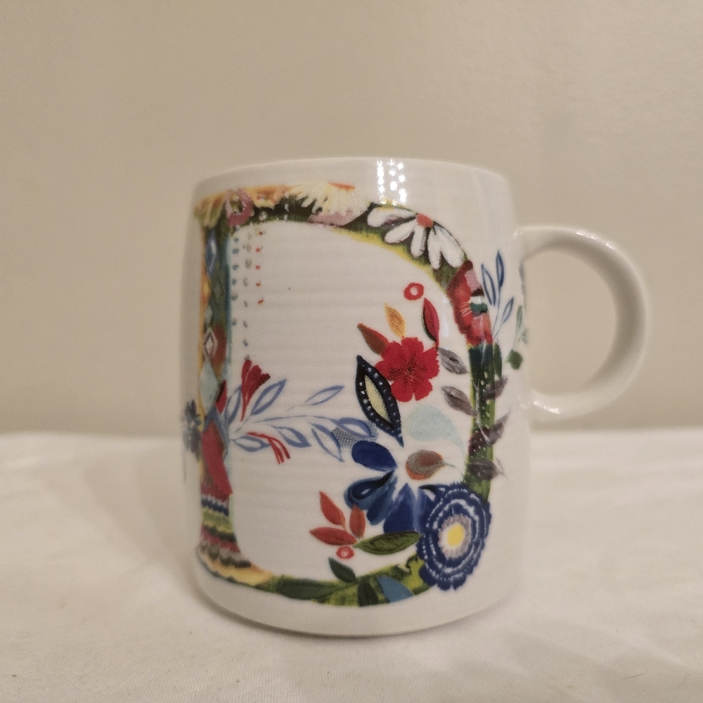 Anthropologie Starla M. Halfmann "Petal Palett"  Floral Monogram Mug With D